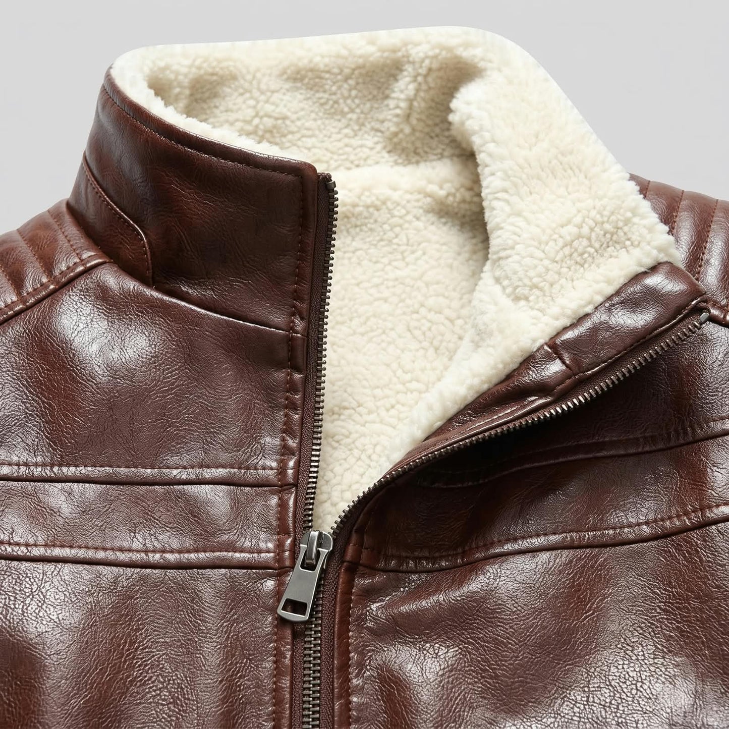Men’s Heavy-Duty Warm Fleece-Lined Cafe Racer Leather Jacket