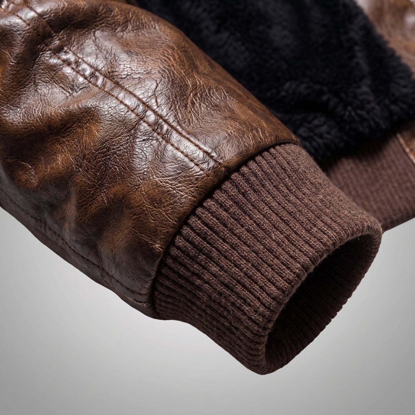 Vintage Brown Genuine Leather Jacket with Thermal Fur Hood & Ribbed Cuffs