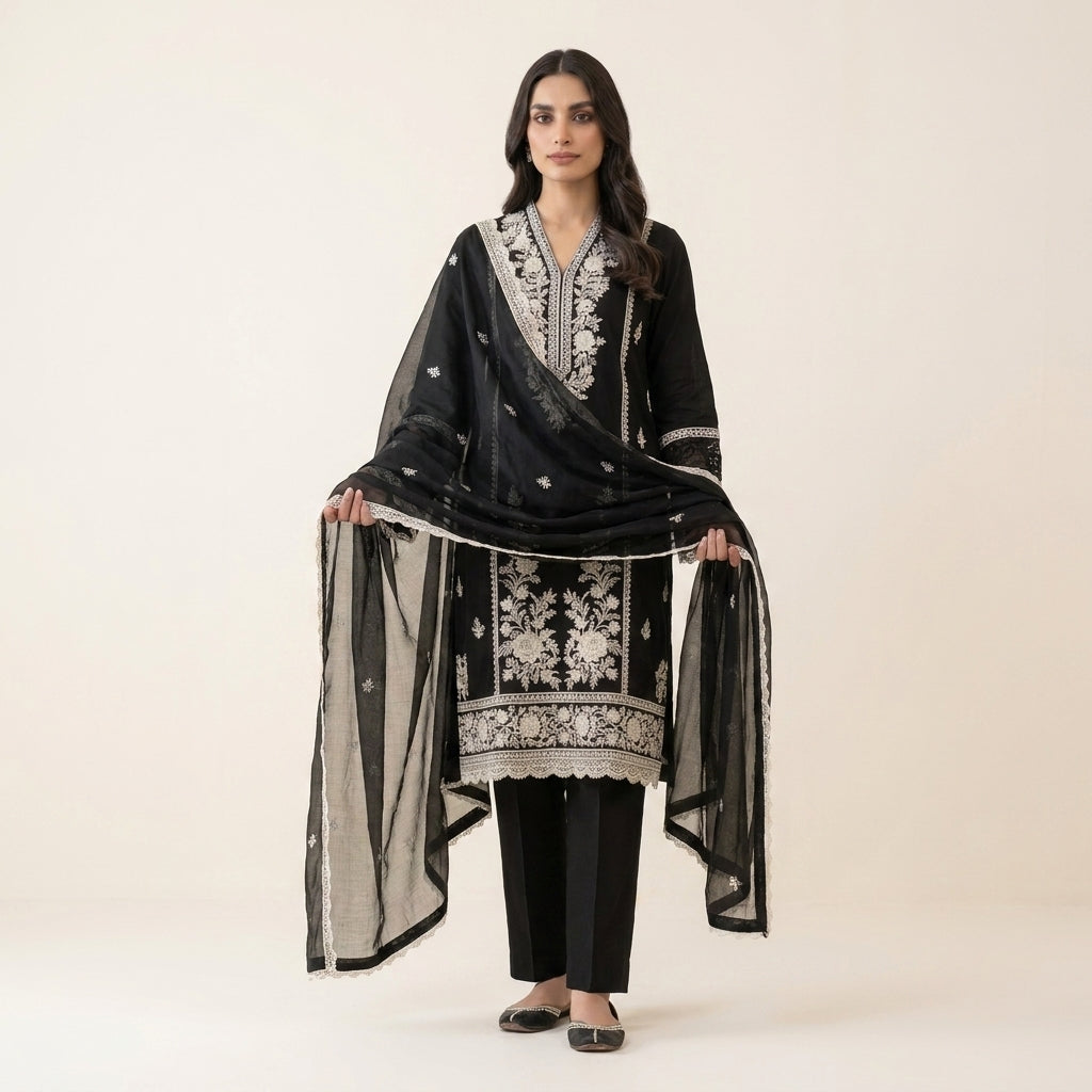 Colorium "Neelam" Luxury Embroidered Black Lawn 3-Piece Suit