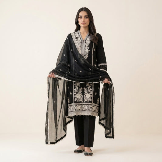 Colorium "Neelam" Luxury Embroidered Black Lawn 3-Piece Suit