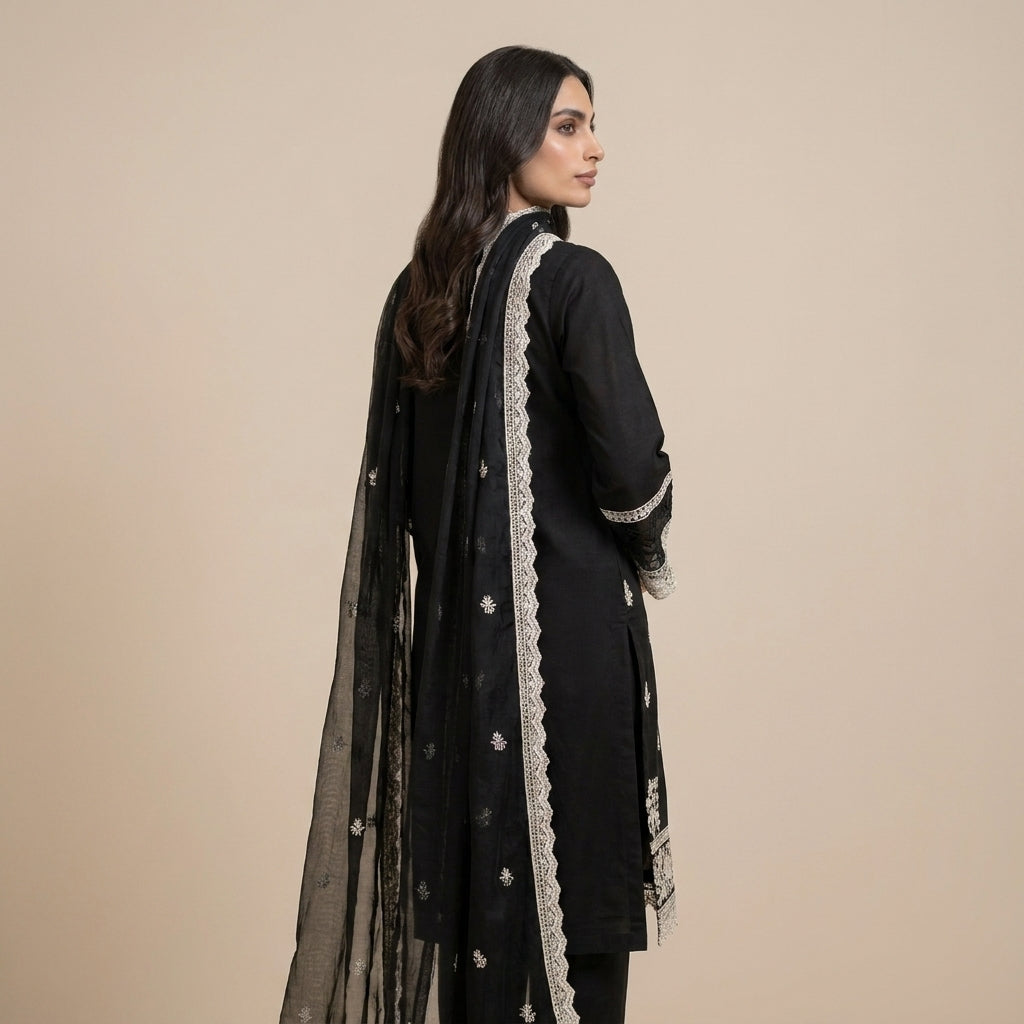 Colorium "Neelam" Luxury Embroidered Black Lawn 3-Piece Suit