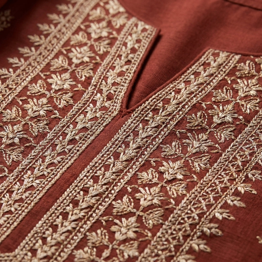 Aleez Luxury Embroidered Rust 3-Piece Suit | Traditional Festive Collection