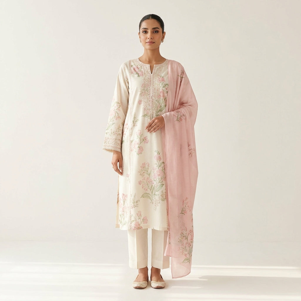 Broadway "Silky Blossom" Luxury Floral Printed 3-Piece Lawn Suit