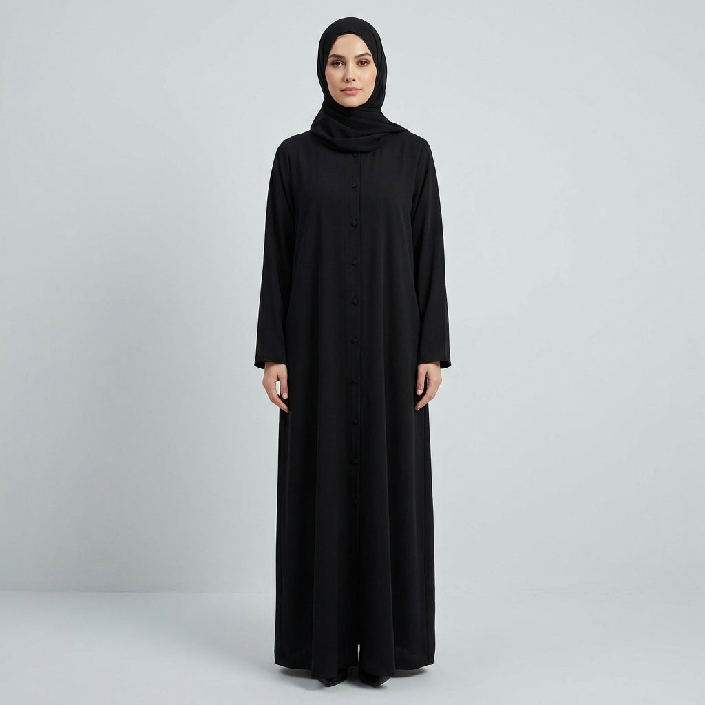 Premium Korean Nida Front-Open Black Abaya