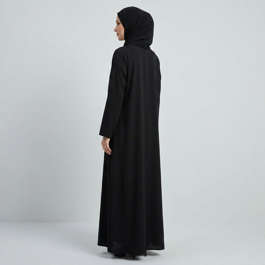 Premium Korean Nida Front-Open Black Abaya