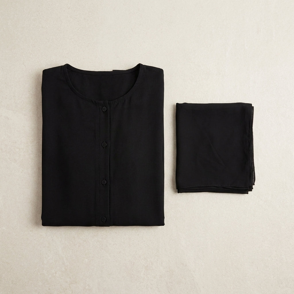 Premium Korean Nida Front-Open Black Abaya