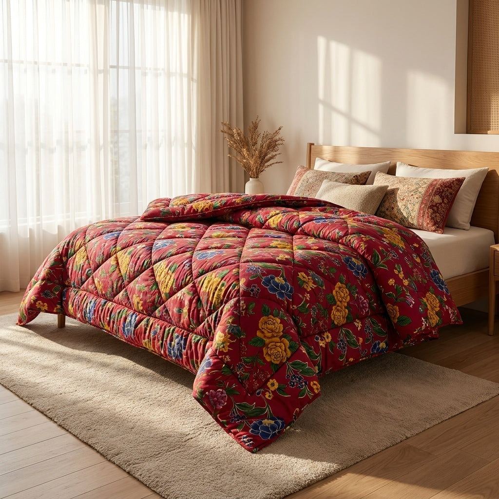 Luxury Hand-Stitched Double Bed Razai – Heavy Winter Quilted Blanket