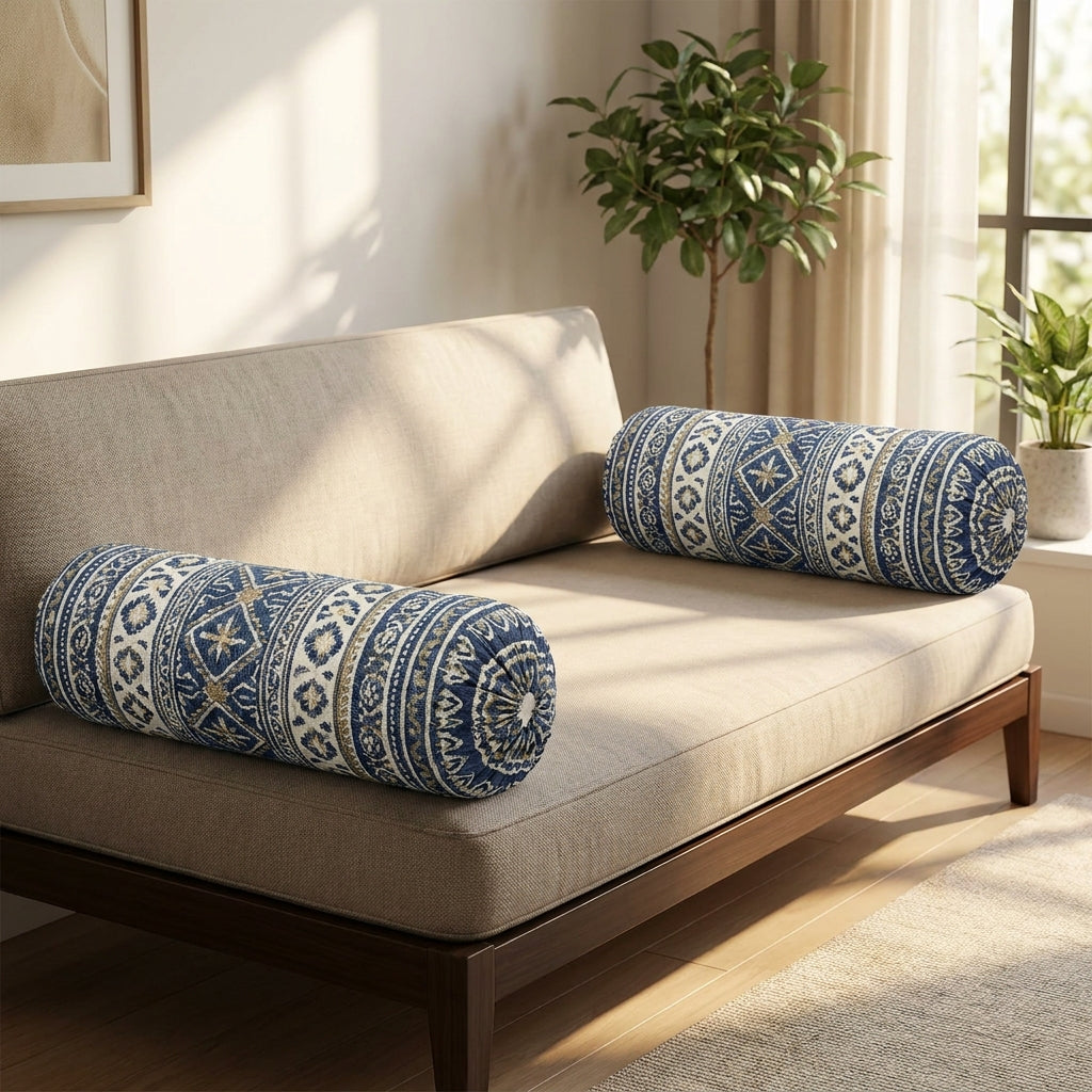 Traditional Round Bolster Pillow (Gao Takia) | Firm Cylindrical Backrest Cushion