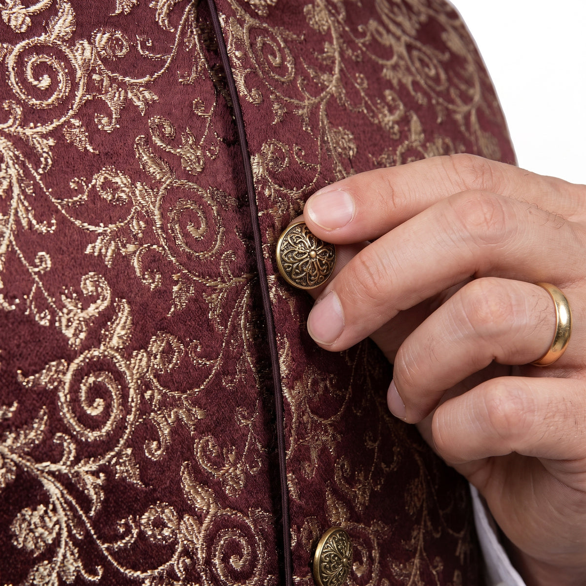Men's Maroon & Antique Gold Brocade Waistcoat