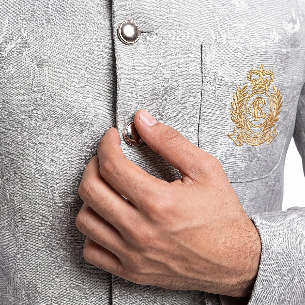 Men's Regal Silver-Grey Jacquard Prince Coat