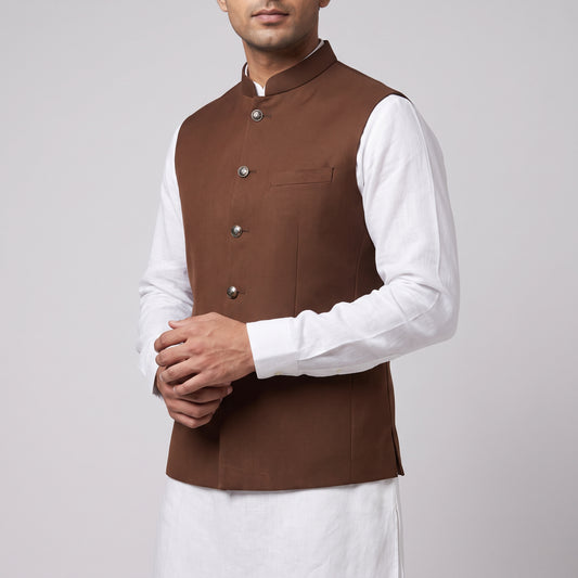 Premium Suiting Fabric Men's Formal Waistcoat | Ban Collar Waskat