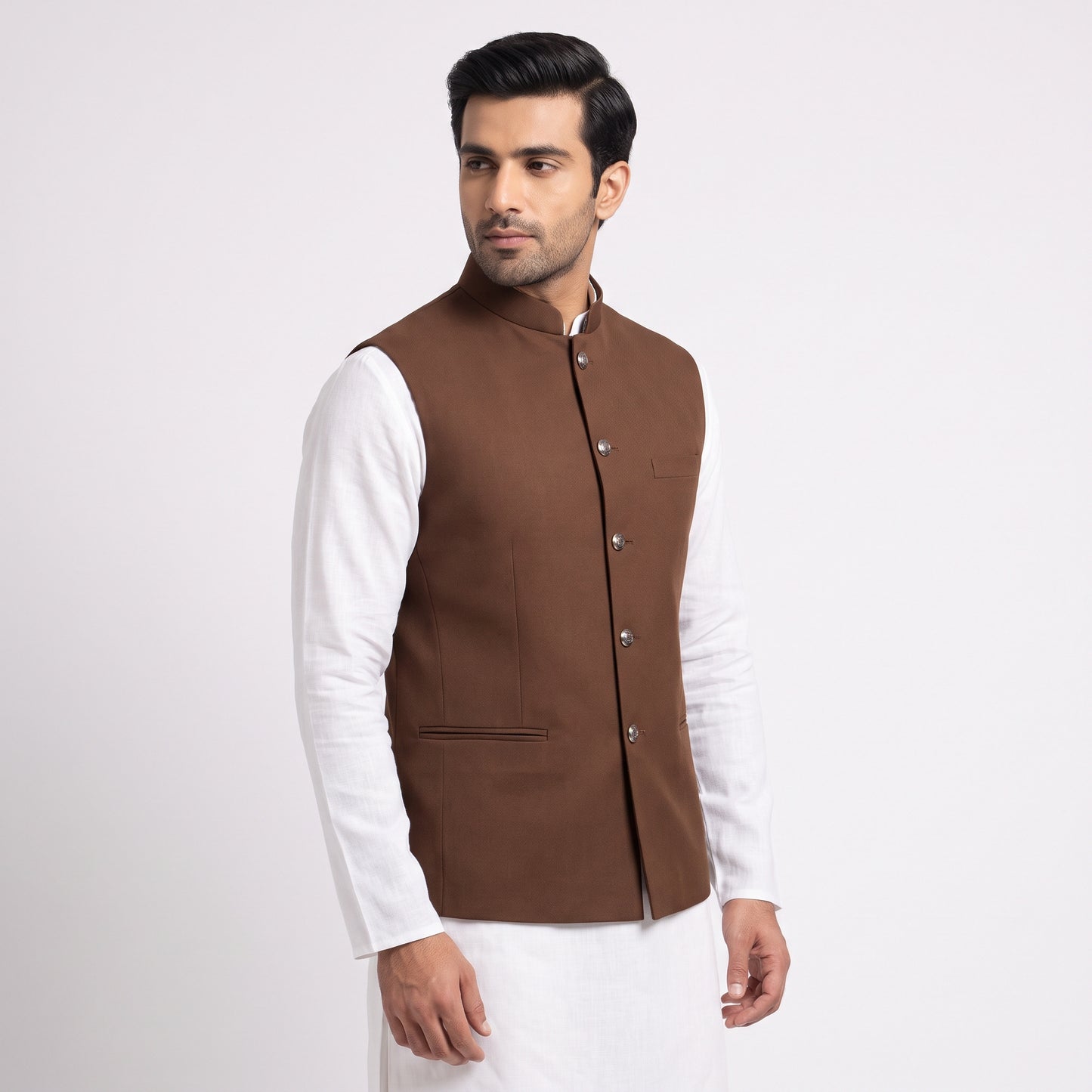 Premium Suiting Fabric Men's Formal Waistcoat | Ban Collar Waskat