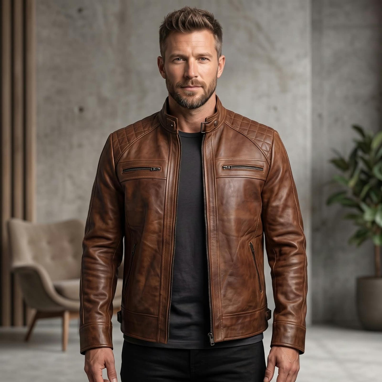Men’s Genuine Leather Jacket   Premium Brown Leather